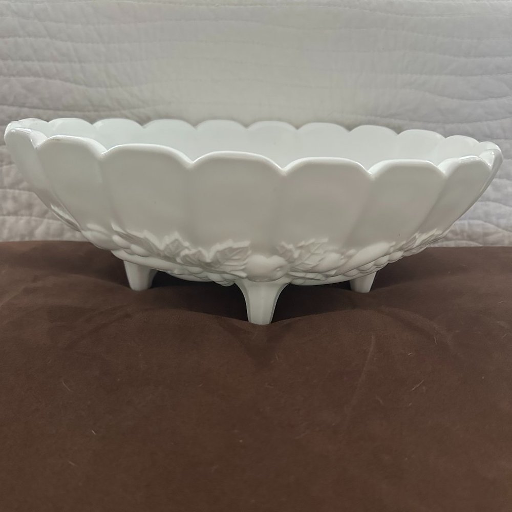 Vintage Milk Glass Large Oval Footed Fruit Bowl from Indiana Glass Co. 1950's